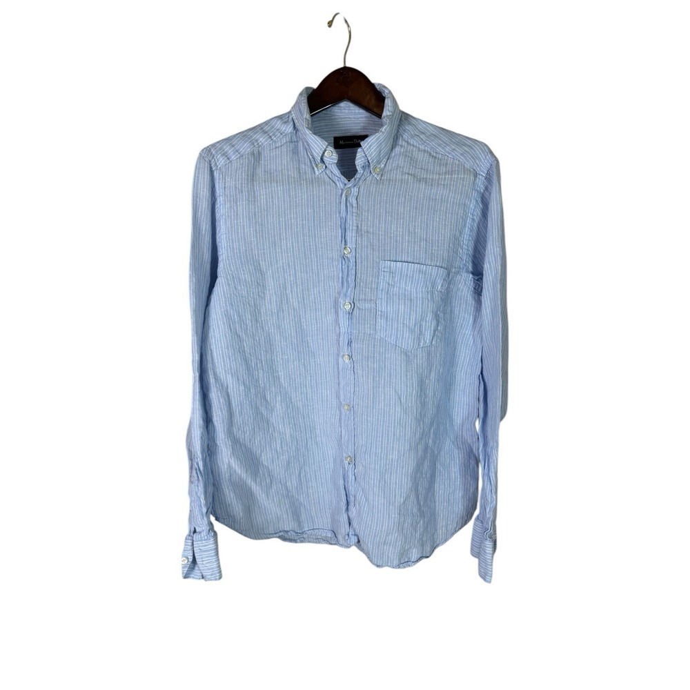 Massimo Dutti 100% Linen Shirt Mens Extra Large Button Up Long Sleeve Blue  (XL)